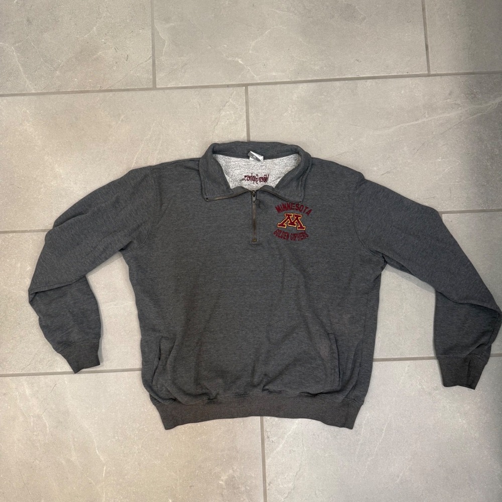 Minnesota Golden Gophers Quarter Zip Sweatshirt Mens XL Gray Fleece Pullover